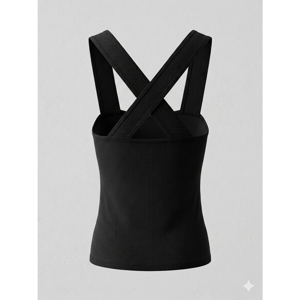 Anthropologie t.la Black Ribbed Cross Back Tank Top Square Neck Small S Y2K